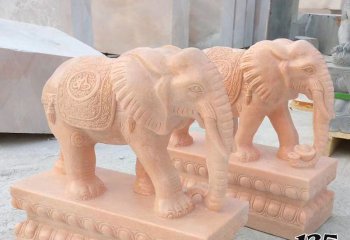 大象雕塑-庭院晚霞红石雕浮雕招财大象雕塑