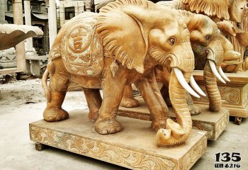 大象雕塑-晚霞红石雕大象雕塑