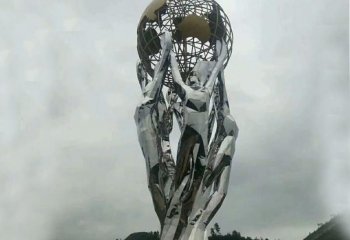 地球仪雕塑-公园广场不锈钢创意托举地球仪雕塑