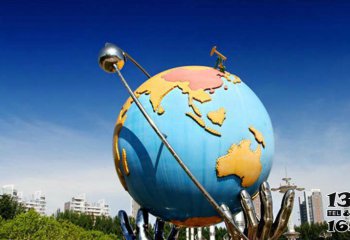 地球仪雕塑-玻璃彩绘户外广场大型仿真地球仪雕塑
