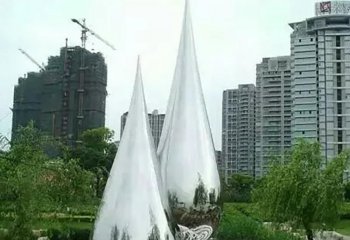 鹅卵石雕塑-景区花园抽象不锈钢见面水滴雕塑