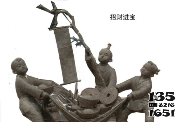 儿童雕塑-古代招财进宝铜雕儿童雕塑