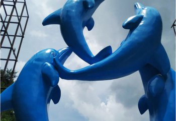 海豚雕塑-户外大型蓝色玻璃钢海豚雕塑