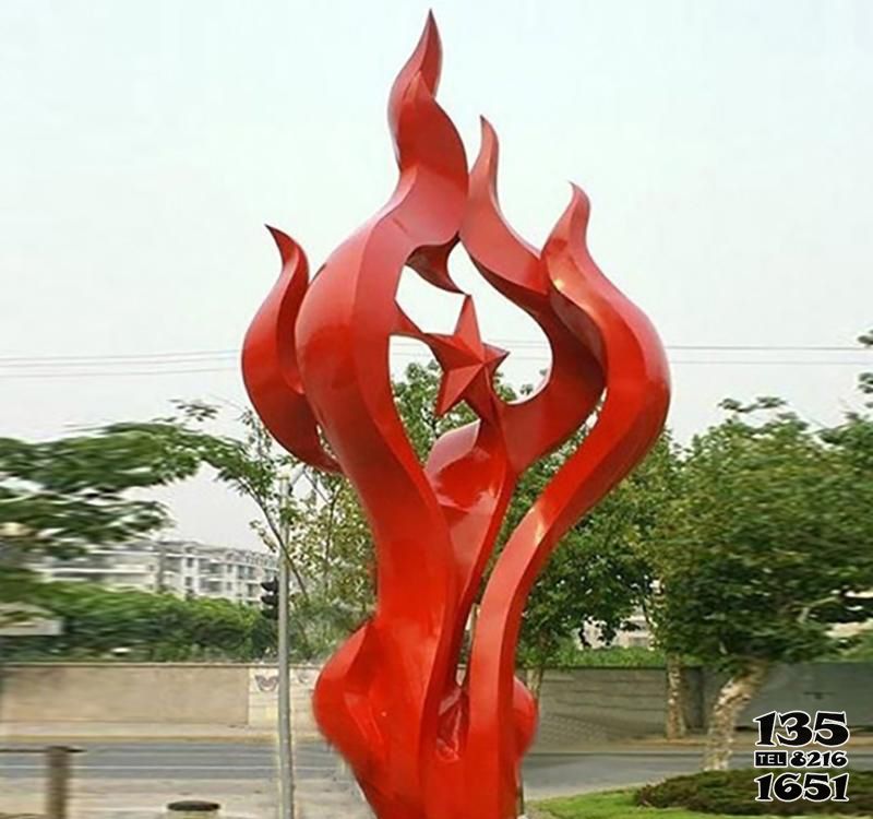 火苗雕塑-小区文化广场五角星不锈钢火苗雕塑高清图片