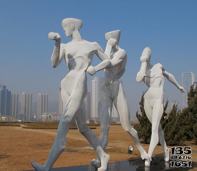 竞走雕塑-公园不锈钢几何竞走运动雕塑高清图片