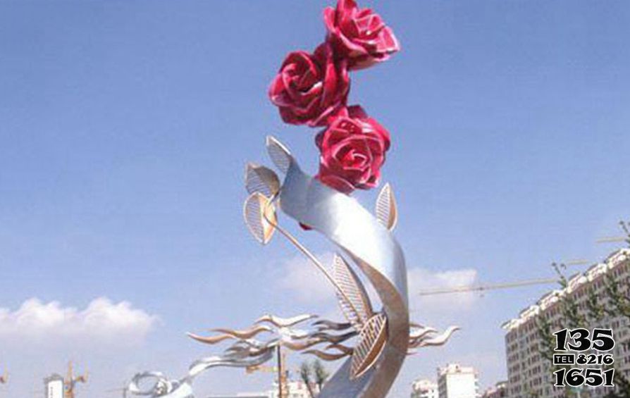 玫瑰花雕塑-城市不锈钢抽象玫瑰花雕塑高清图片