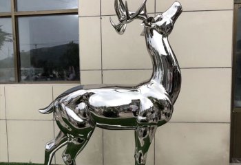 梅花鹿雕塑-不锈钢镜面公园抬头的梅花鹿雕塑