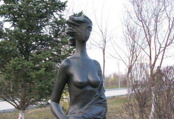 女孩雕塑-公园抽象半蹲着的铜雕女孩雕塑