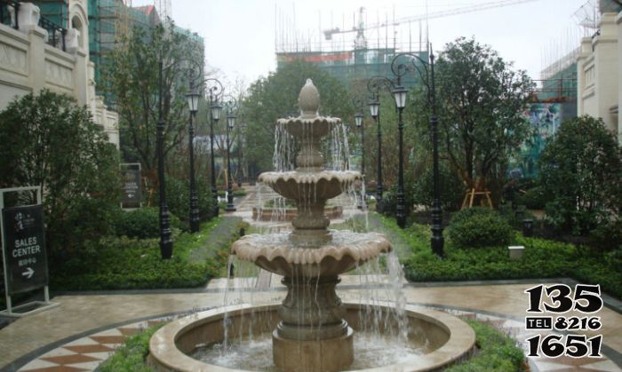 喷泉雕塑-学院广场景观大型流水钵喷泉大理石雕塑高清图片