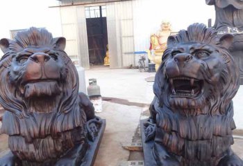 狮子雕塑-公园大型瑞兽不锈钢仿铜狮子雕塑