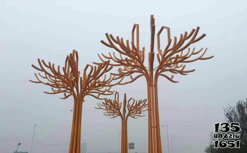 树雕塑-步行商业街摆放不锈钢抽象大树景观雕塑高清图片
