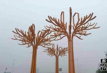 树雕塑-步行商业街摆放不锈钢抽象大树景观雕塑