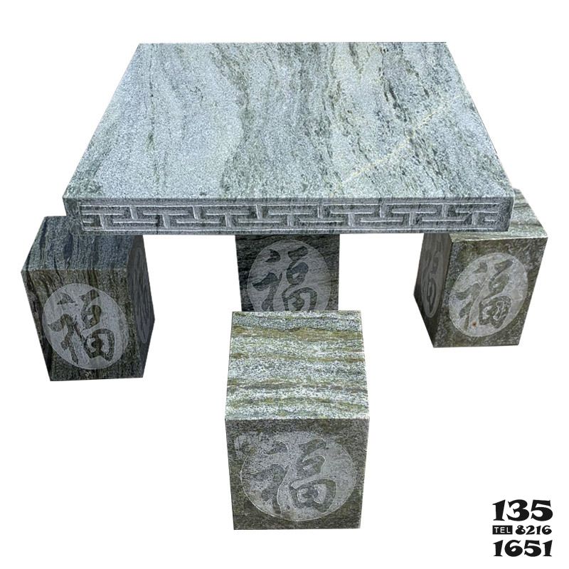 石桌雕塑-庭院公园摆放大理石方形休闲石桌方凳高清图片