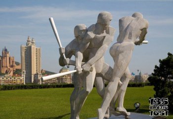 棒球雕塑-花园广场摆放不锈钢打棒球人物雕塑