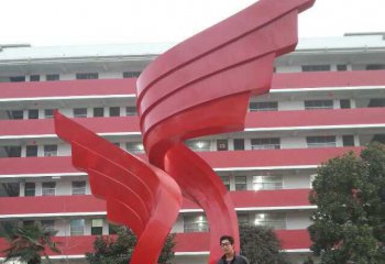 翅膀雕塑-校园玻璃钢放飞斗志激昂的玻璃钢红色翅膀雕塑