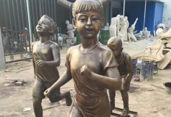 儿童雕塑-景区不锈钢仿铜奔跑的儿童雕塑