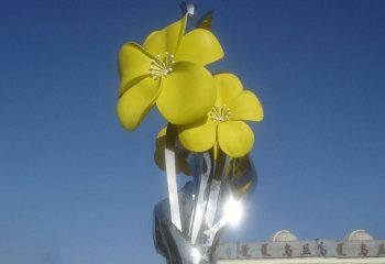 花朵雕塑-公园不锈钢镜面黄色花朵雕塑