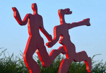 情侣雕塑-公园运动人物奔跑的剪影情侣雕塑