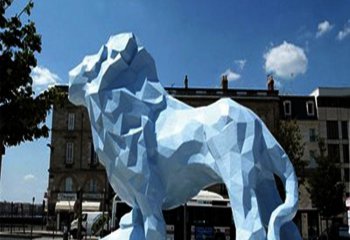 狮子雕塑-户外大型玻璃钢几何抽象蓝色狮子雕塑