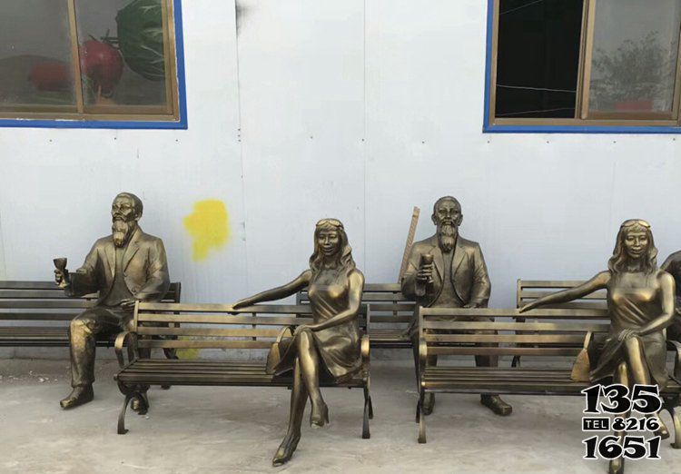 座椅雕塑-公园玻璃钢仿铜美女长椅人物雕塑高清图片