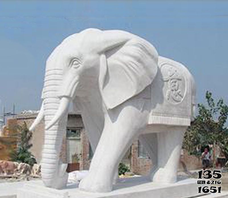大象雕塑-海边广场创意景观汉白玉石雕大象雕塑高清图片