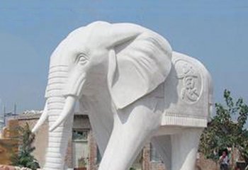 大象雕塑-海边广场创意景观汉白玉石雕大象雕塑