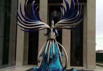凤凰雕塑-酒店不锈钢彩绘飞翔的凤凰雕塑