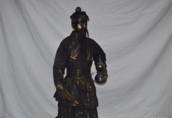 葫芦雕塑-拿着葫芦的道士古代人物铜雕葫芦雕塑