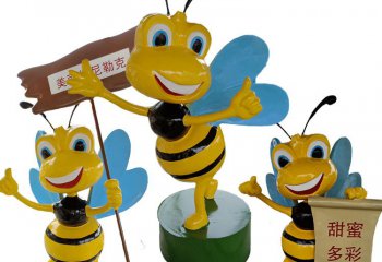 蜜蜂雕塑-幼儿园学院操场摆放三只卡通蜜蜂玻璃钢雕塑