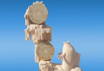 喷水雕塑-游乐园摆放的带铜钱的汉白玉石雕创意喷水雕塑