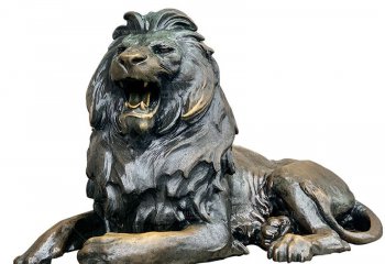 狮子雕塑-大型不锈钢仿铜景区仿真卧着的狮子雕塑