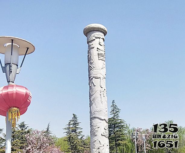 石柱雕塑-广场景观汉白玉中国文化石柱雕塑高清图片