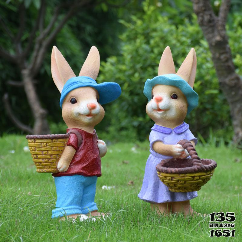 兔子雕塑-花园摆件庭院装饰卡通树脂兔子花盆动物兔子雕塑高清图片