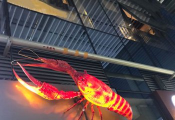 虾雕塑-酒店门牌上放的带灯玻璃钢创意虾雕塑