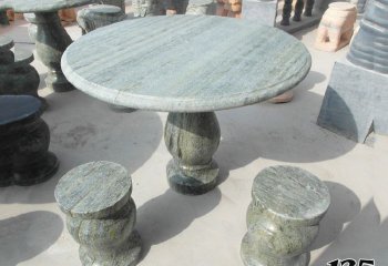 桌椅雕塑-大理石原石纹路圆桌凳公园广场休闲石雕