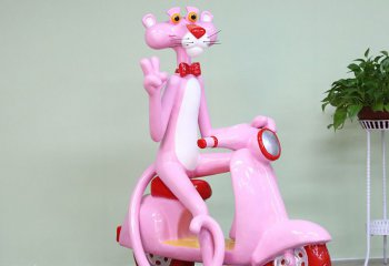 豹子雕塑-商场卡通玻璃钢粉红豹创意美陈装饰摆件