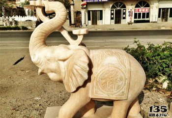 大象雕塑-公园景区晚霞红石雕大象雕塑