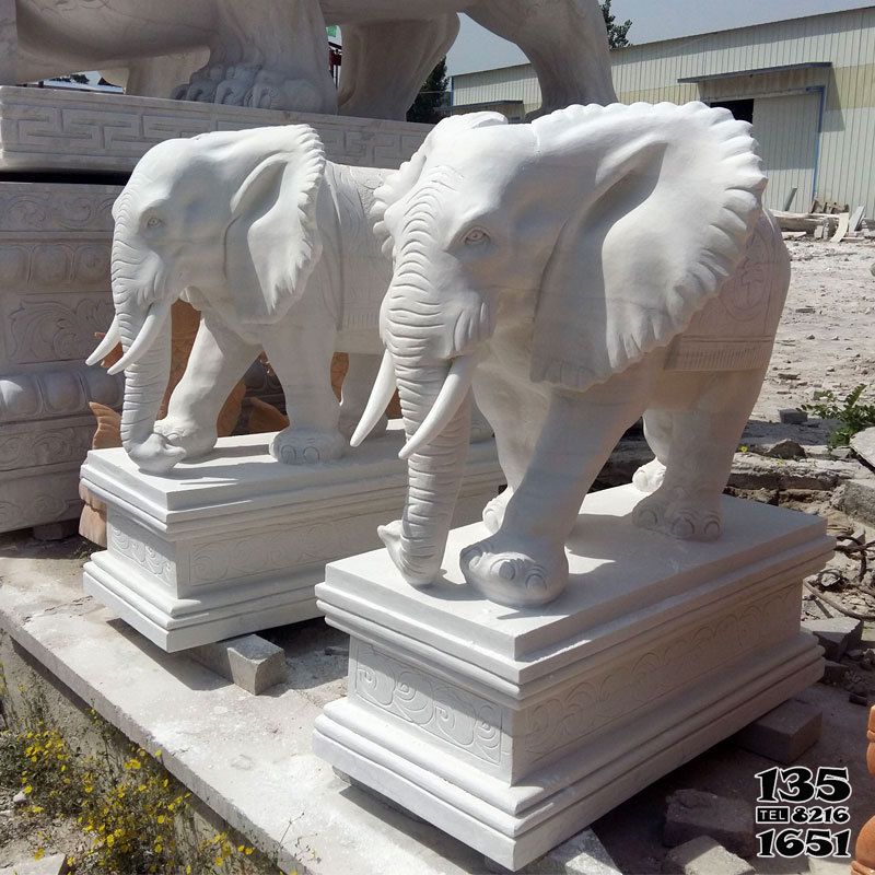 大象雕塑-寺庙庭院大型园林景观汉白玉石雕镇宅招财大象雕塑高清图片