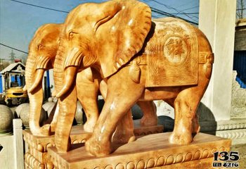 大象雕塑-庭院大型黄蜡石雕大象雕塑