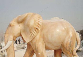 大象雕塑-晚霞红石雕创意户外行走的大象雕塑
