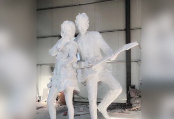 弹奏人物雕塑-大理石情侣弹吉他石雕弹雕塑