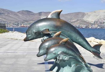 海豚雕塑-沙滩三只不锈钢海豚雕塑