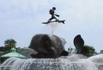 鲸鱼雕塑-景区摆放的喷水的玻璃钢创意鲸鱼雕塑