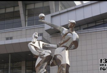 篮球雕塑-小区不锈钢抽象情侣打篮球人物景观雕塑