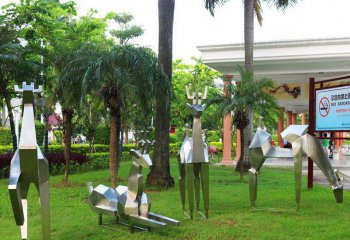 梅花鹿雕塑-不锈钢抽象户外公园梅花鹿雕塑