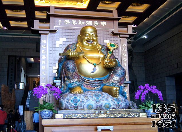 弥勒佛雕塑-寺院大型不锈钢彩绘供奉笑佛弥勒佛雕塑高清图片