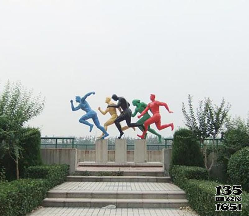 跑步雕塑-公园彩色不锈钢跑步运动人物雕塑高清图片