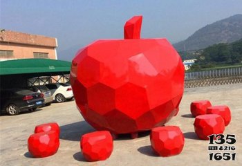 苹果雕塑-商业街户外不锈钢喷漆几何苹果雕塑