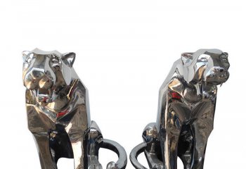 豹子雕塑-城市不锈钢镜面抽象豹子雕塑