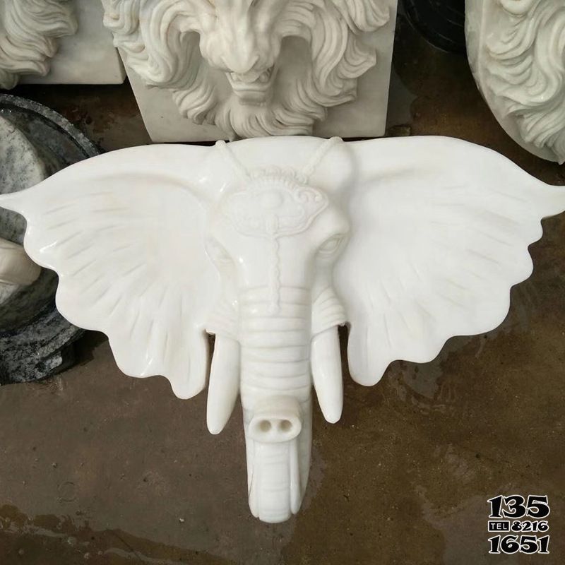 大象雕塑-景区创意抽象大型汉白玉石雕头像大象雕塑高清图片